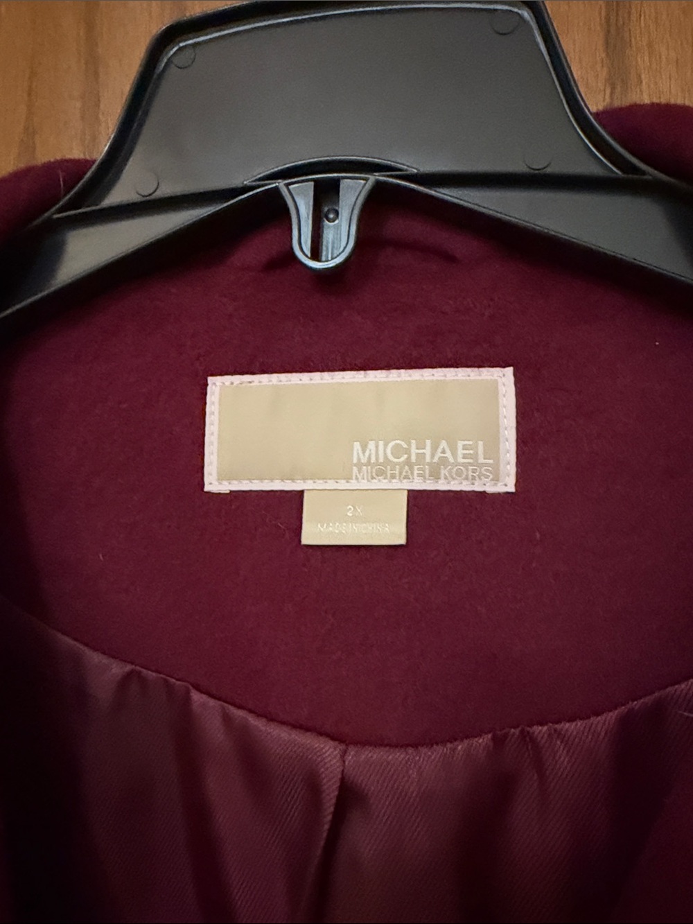 MICHAEL Michael Kors Wine Red Wool-Blend Trench Coat - Picture 2 of 14